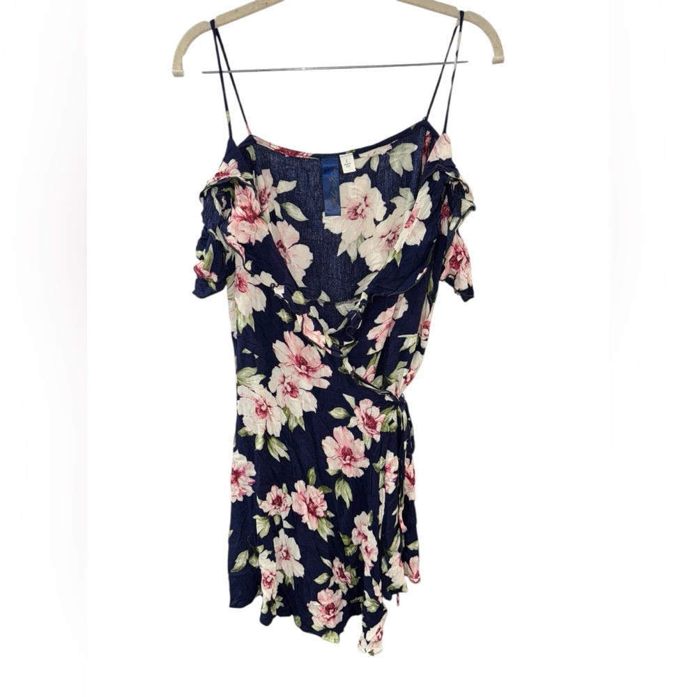Blue Rain Floral Mini Dress - Navy and Pink